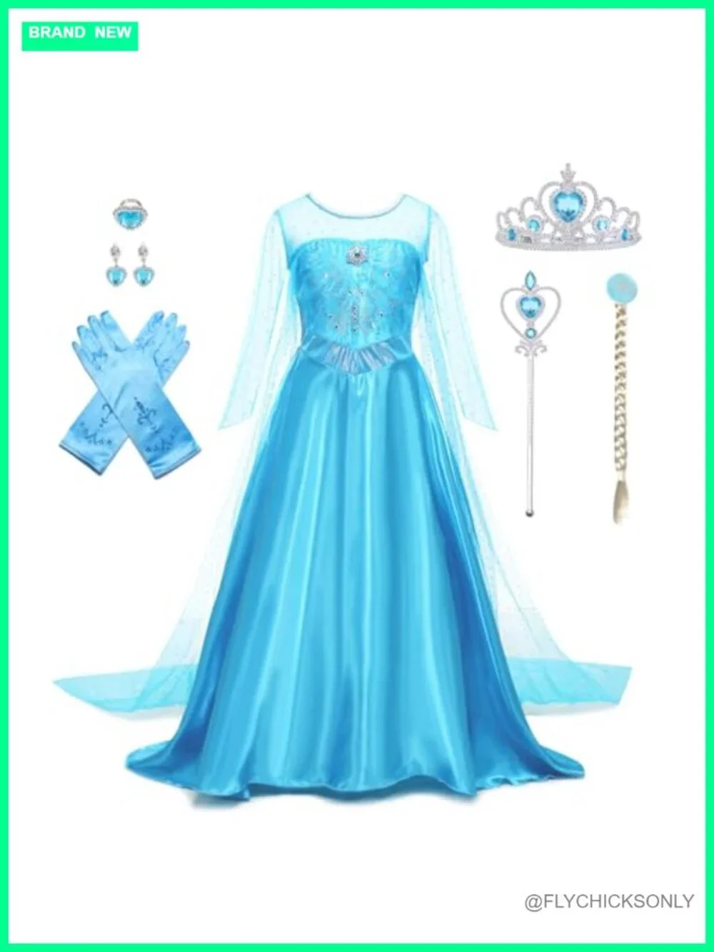 Girls Princess Dress Set Cape Costume with Crown Wand Gloves Jewelry